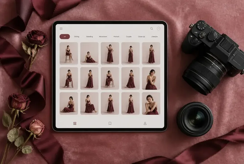 The Boudoir Playbook organizado por secções num tablet