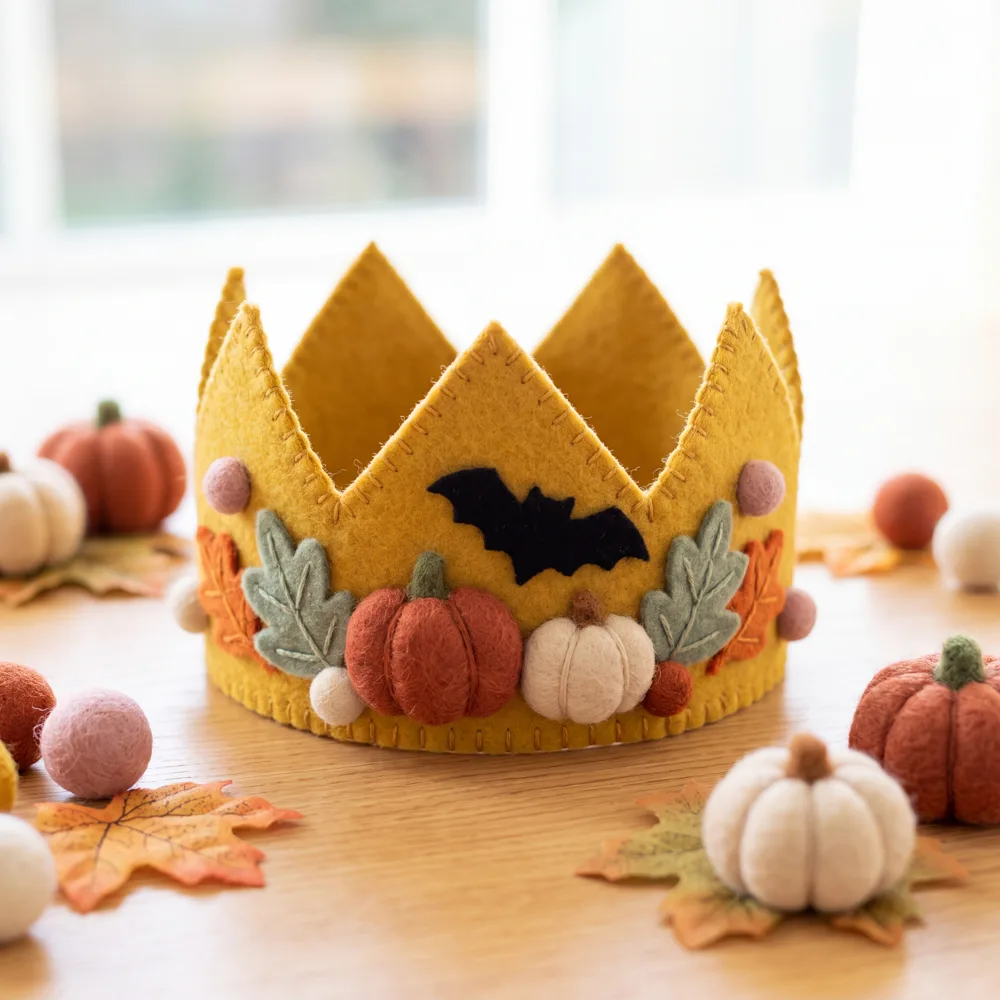 The same felt crown re-trimmed for a holiday