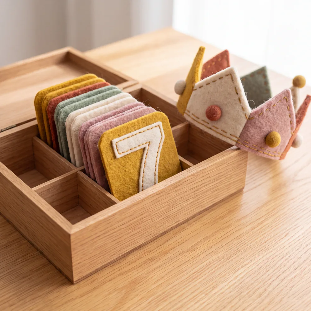 A keepsake box of felt birthday numbers